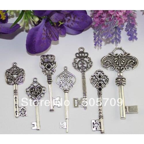 28PCS Mixed Lots of Big Tibetan Silver Color Key Charm Pendants #22466