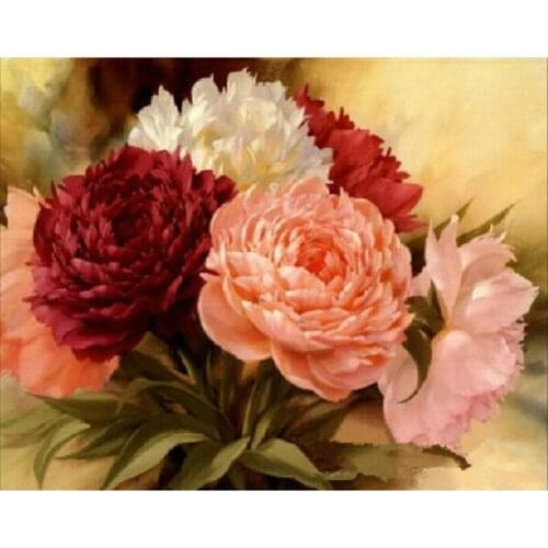 5D Diamond Painting Cross Stitch Set Five Peony Diy Diamond Mosaic Resin Square Drill Needlework Tile Paste Diamond Embroidery