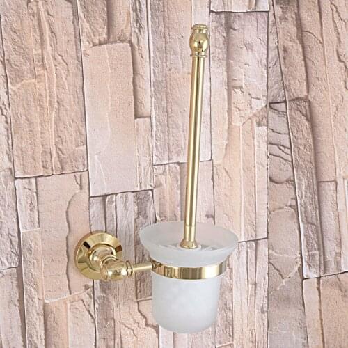 Bathroom Hardware Accessories Wall Mounted Gold Color Brass Toilet Brush Holder with 1 Scrub Glass Cup Dba312