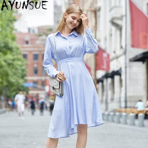 AYUNSUE Korean Shirt Dress Women High Waist Long Sleeve Dress Spring Summer 2021 Woman Cloth Midi Elegant Dresses for Women
