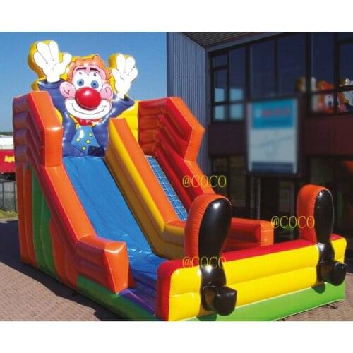 Free air ship to door!popular clown inflatable dry slide with blower,kids backyard inflatable bouncer slide