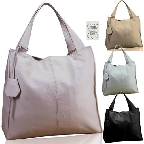 Large Real Genuine Soft Beige Leather Bag Made In Italy Pink Leather Tote L Fashion Style Chic