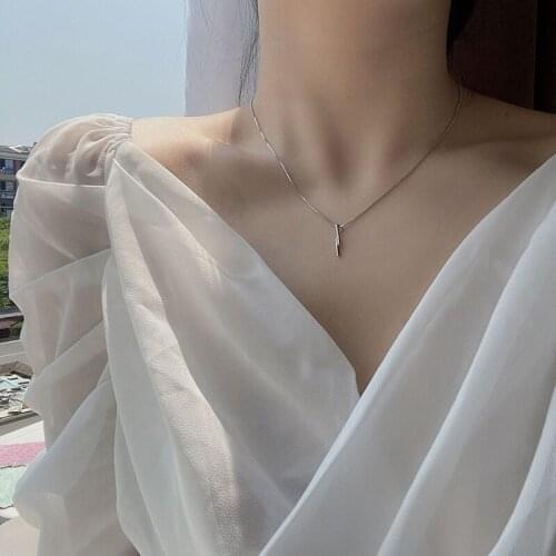 Irregular Geometric Stick Rose Gold Color Cubic Zirconia Clavicle Chain Necklace For Women Girls Bling Fashion Jewelry SN2415