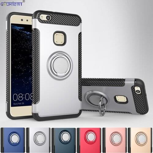 Huawei P10 Lite Stand Finger Ring Phone Case WAS-LX1 WAS-LX1A WAS-L01 WAS-L21 Hard PC and Soft TPU Shockproof Cover Back Funda