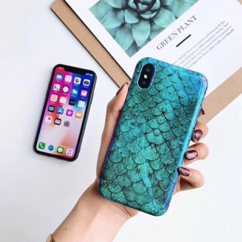 Special Design Phone Cover For iPhone 11 Pro Max XR XS Max X 8 7 6 6S Plus Laser Blue Fish Scale Soft Phone Back Cover