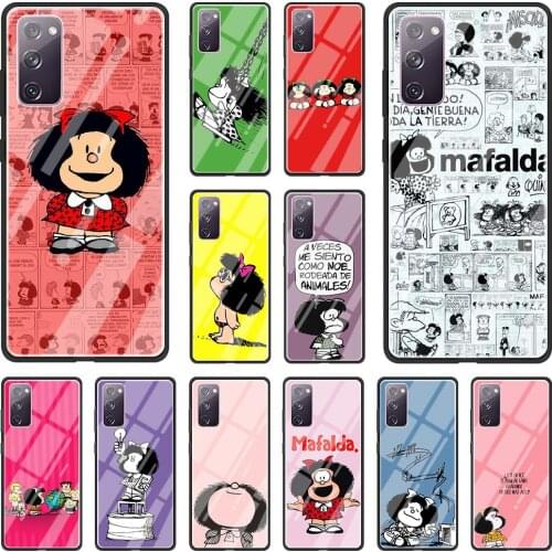 Phone Case For Samsung Galaxy S20 FE S10 Plus S21 Ultra S9 S8 S10e Lite Glass Hard Back Cover Funda Mafalda Cute Cartoon New