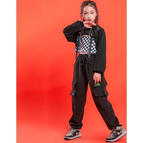 Kids Cool Hip Hop Clothing Hoodie Crop Tops Shirt Streetwear Tactical Cargo Pants For Girl Dance Costume Clothes Singers Outfits