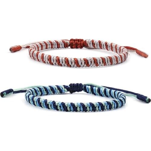 DIEZI 2 Colors Handmade Prayer Knot Lucky Rope Bracelets Men Women Ethnic Tibetan Buddhist Braided Weave Bracelet Bangle