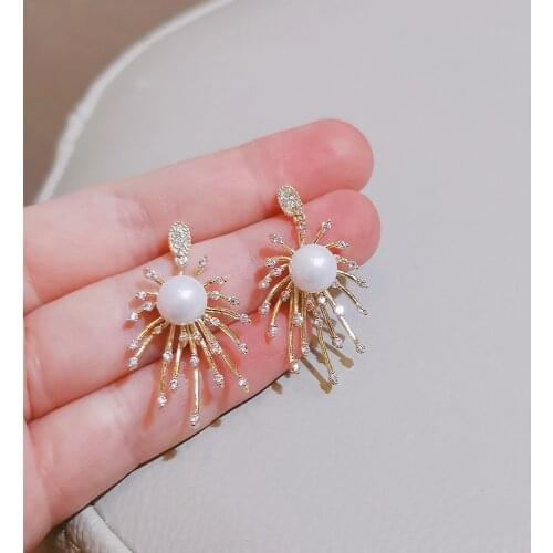 New Trendy Cubic Zirconia Long Earrings For Women Charm Simulated-pearl Drop Dangle Earrings Bride Wedding Jewelry Gifts