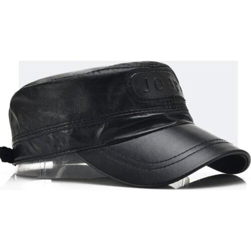 XdanqinX Men Genuine Leather Cap Army Military Hat Old Men Hats Sheepskin Leather Cap Adjustable Size Mens Flat Caps Brands Cap