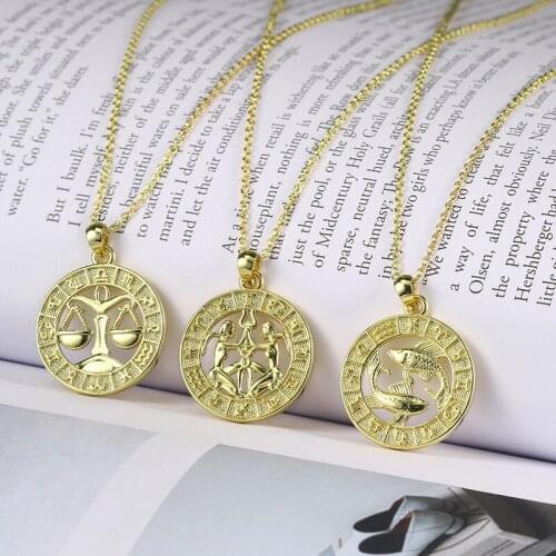 Creative 12 Horoscope Pendant Necklace for Women Men Sweet Party Necklace Jewelry Gifts
