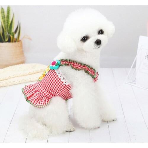 Summer Pet Clothes Cartoon Pattern Adjustable Polyester Dog Strap Dress for Summer одежда для собак мелких