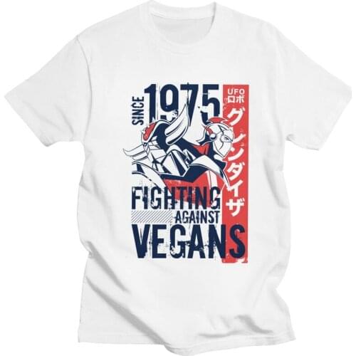 Personality Goldorak Grandizer Vegan T Shirt Men Short Sleeves Soft Cotton T-shirt Print UFO Robot Goldrake Anime Tee Tshirt