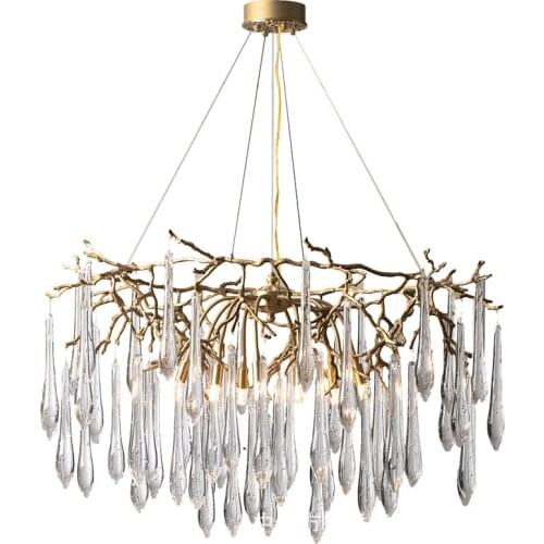 Light luxury American style chandelier, European style living room lamp, post modern copper lamp, all copper fashion crystal