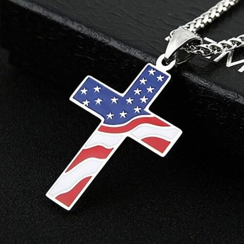 Fashion American USA Flag Necklaces Color Cross Pendant Necklace Jesus Religion Jewelry Amulet Gifts For Christian