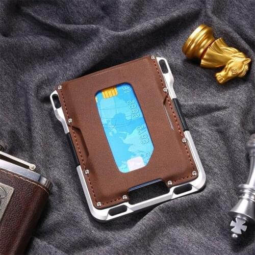 Bycobecy Men Brand RFID Outdoor Metal Wallet Vintage Horse Skin Aluminum Alloy CardBag Business Casual Smart Wallet Gift For Men
