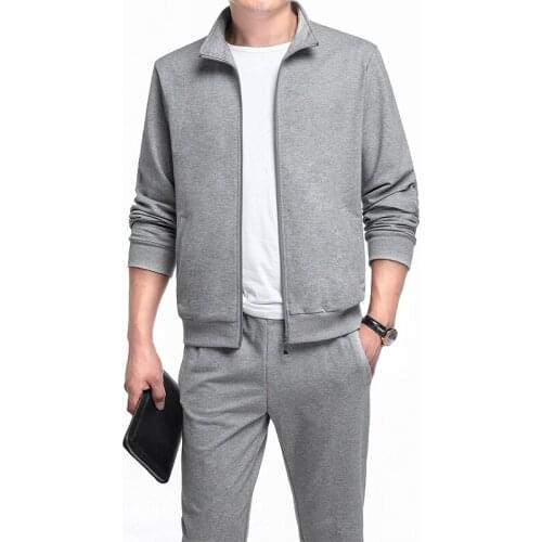 2021 Autumn Mens Solid Cardigan Hoodies+Pants Sets Zipper Sweatshirt+Sweatpants Men Tracksuits Stand Collar Suits M-5XL TZ601