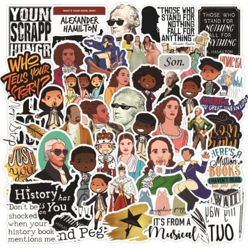 50PCS Musical Hamilton Stickers DIY Motorcycle Luggage Guitar Skateboard Waterproof Cool Graffiti Decal Sticker Kids Classic Toy