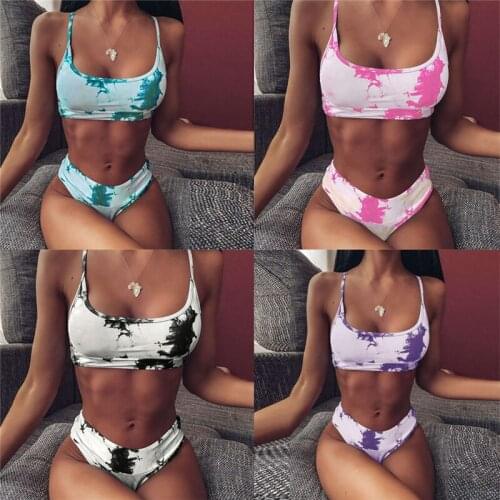 2021 New Print Sport Bandeau Push up Bikinis Sexy Marble Women Swimsuit High Waist Swimming wear Women bathing suit Beach wear