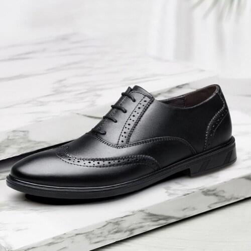 New Fashion Oxford Casual Business Dress Shoes Men Shoes Genuine Leather High Quality Soft Breathable Flats Vintage Brogue Shoes