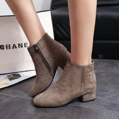 New Ladies Shoes Woman Flock Ankle Boots Square Toe Winter Boots Party Western Women Boots Stretch Fabric Boots Plus Size 34-40