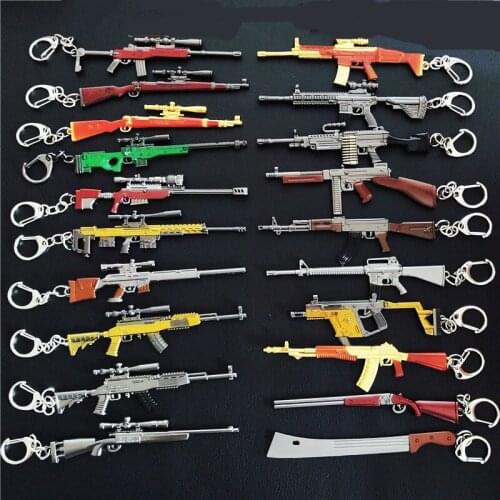 Wholesale 20PCS/Lot Game PUBG Keychain 98K AWM M416 Weapon Model Key chains Cosplay Props Model Pendant llaveros Nice Gifts