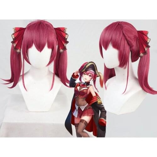 Marine Vtuber Youtuber Cosplay Wig Heat Resistant Synthetic Hair Red Ponytail Wig+ Free Wig Cap