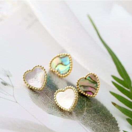 Authentic 925 Sterling Silver Inlaid Natural Abalone Shell 18K Gold Plated Heart Earring Trendy Jewelry Gift Silver Earrings