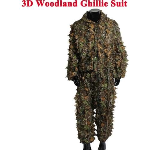 Full Body Woodland Ghillie Suits 3D Leaf Camouflage Hunting Clothes Men Outdoor Airsoft CS Games Hidden Shirt + Pants