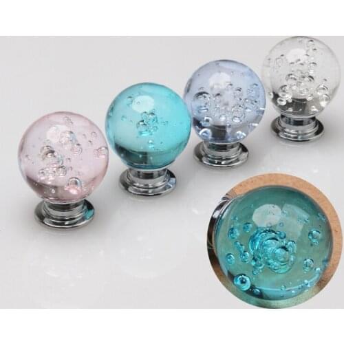 Transparent Crystal Glass Handle Bubble Alloy Modernized Round Ball Door Cabinet Knobs Single Hole Closet Drawer Kitchen Pulls