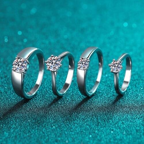 Silver 1-1.5 Carat Excellent Cut Diamond Test Passed D Color Good Clarity Moissanite Men&Women Couple Rings Silver 925 Jewelry