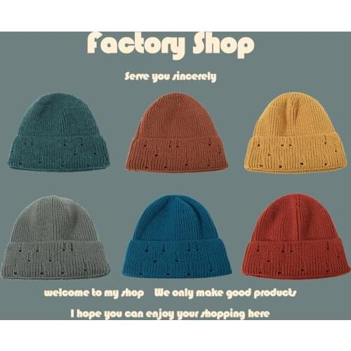 New Women Warm Knitted Hat Winter Quined Woolen Soft Hole Street Hat Hedging Girl Beanie Designer Durags and Bonnets Wholesale