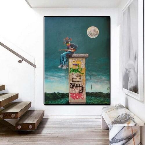 Modern Street Graffiti Art “Guitar Player” Canvas Paintings Poster and Prints Wall Art Picture for Living Room Cuadros Decor