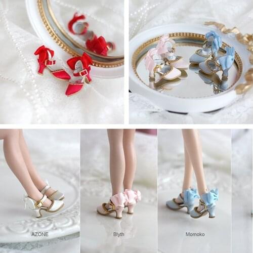 1 Pair High-heel Shoes for blyth Doll Fashion Bowtie ob11 Shoes accessories for Pullip, azone, Momoko, Jerryberry 1/6 Doll