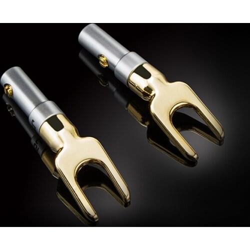 WinAqum 2 pcs Y Fork Spade Gold plated Y Brass Speaker Plugs Audio Screw Connector Vintage Speaker Amplifier screw terminal