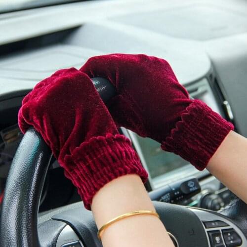 Woman Fashion Warm Satin Lady Solid Velvet Female Windproof Winter Soft Thermal Comfortable Gloves Mitten Driving Gloves