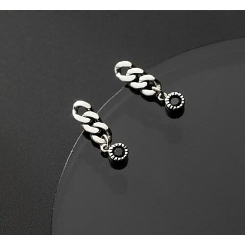 Retro Punk Thick Hollow Chain Earrings For Women Thai Silver Shrot Drop Earrings Vintage S925 Sterling Silver Jewelry