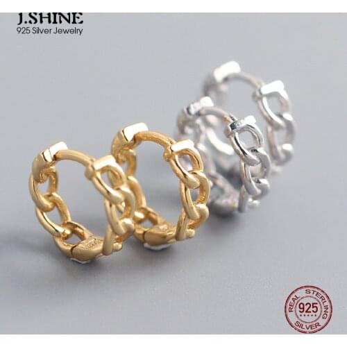 JShine Authentic S925 Sterling Silver INS Style Chain Link Earring Round Small Circle Hoop Ear Buckle Fine Silver Jewelry