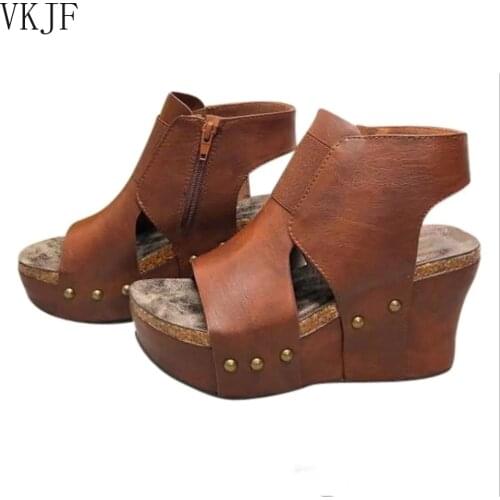 Plus Size Womens Shoes 2021 Summer Retro Fish Mouth Womens Shoes Latest Womens Wedge Sandals Womens Platform Heels