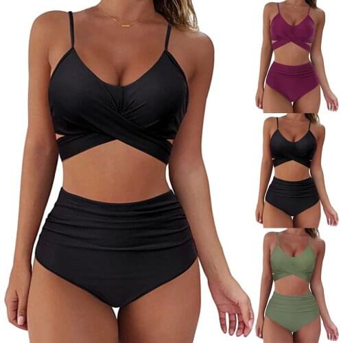 Womens Swimwear 2021 Beach Sexy Bikini Soild Bikinis Set Push Up Bathing Suit High Waist Swimsuit Summer Beachwear Plus Size
