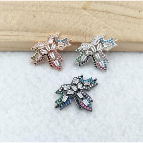 10 Pieces CZ zircon Micro Pave maple leaf Connector,Double Bails Beads Charm,for DIY Bracelets Jewelry Finding CT340