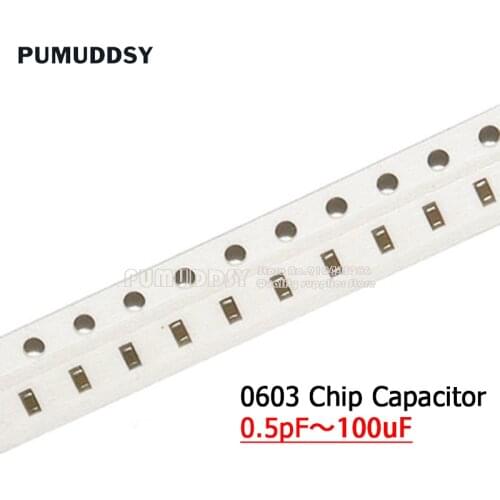 100pcs 0603 SMD Chip Multilayer Ceramic Capacitor 0.5pF - 22uF 10pF 22pF 100pF 1nF 10nF 15nF 100nF 0.1uF 1uF 2.2uF 4.7uF 10uF