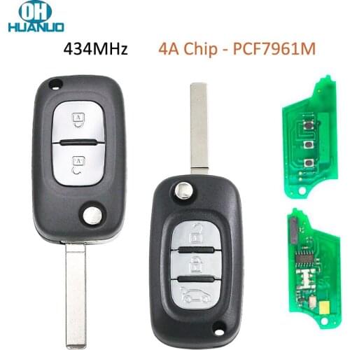 2/3 Button Remote Key Fob 434MHz PCF7961M 4A Chip for Renault Symbol Megane 3 Captur Kadjar 2013-2017