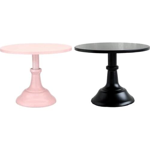 2 Pcs Metal Iron Cake Stand Round Pedestal Dessert Holder Cupcake Display Rack Bakeware, Pink & Black