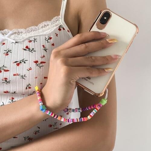 2021 New Ins Trendy Colorful Flower Beads Chain Mobile Phone Chain Anti-lost Handmade Charm Acrylic Cord Lanyard for Women
