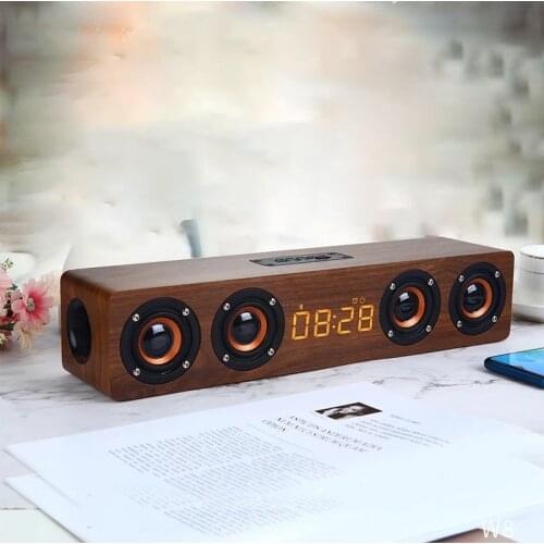 Wooden Soundbar Bluetooth Speaker Music Acoustic System 20W HIFI Stereo Music Surround LED Display Outdoor Speaker With FM Radio
