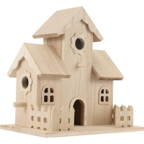 Wooden Bird House Hanging Birdhouse Wood Birds Nest Box Garden Indoor Ornament