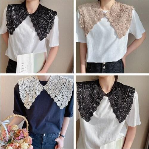 2021 French New Fashion Ins Female Lace Hollow Small Shawl Vest Decorative Fake Collar Scarf Solid Woman Detachable Collars
