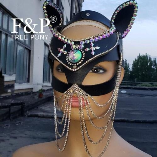 Burning Man Festival Holographic Rhinestone Cat Mask Carnival Costume Gogo Dancer Halloween Cosplay Accessories