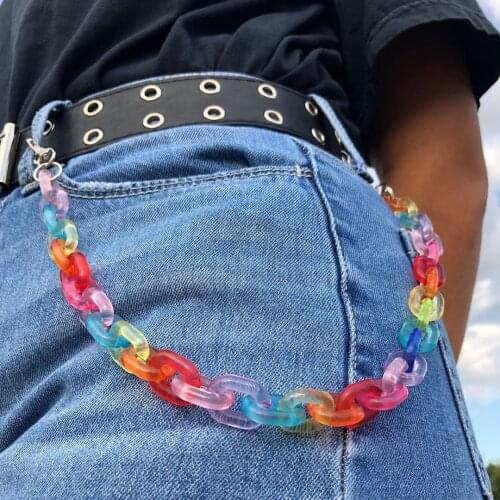2020 Hot Chic Acrylic Candy-Colored Pants Trousers Chain Hip-Hop Transparent Cold Wind Rainbow Color Key Chain Jewelry